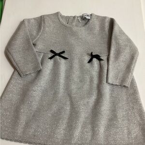 Tartine et Chocolat Silver Dress with Black Bows